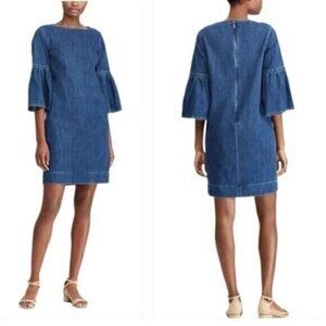Ralph Lauren LRL Denim Dress Womens 4 Bell Sleeve Midi Y2K Boho Western Cowgirl